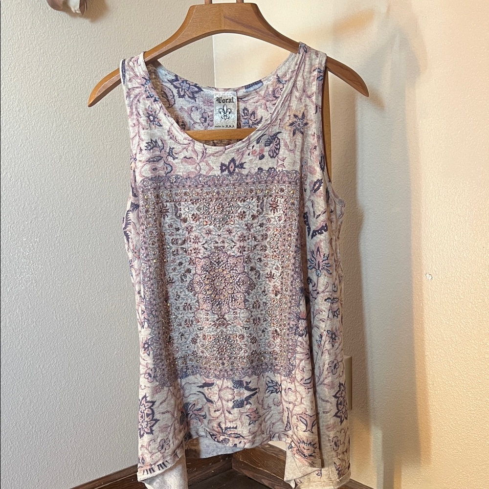 Corral Boho Floral Tank Top in Lavender and Cream